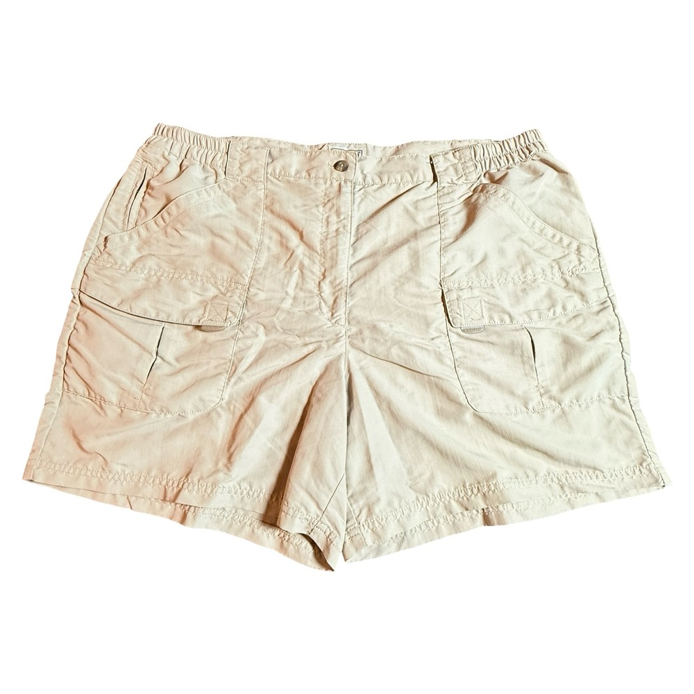 LL Bean Womens XL Vintage Cargo Hiking Shorts Khaki Tan Nylon Elastic Waist